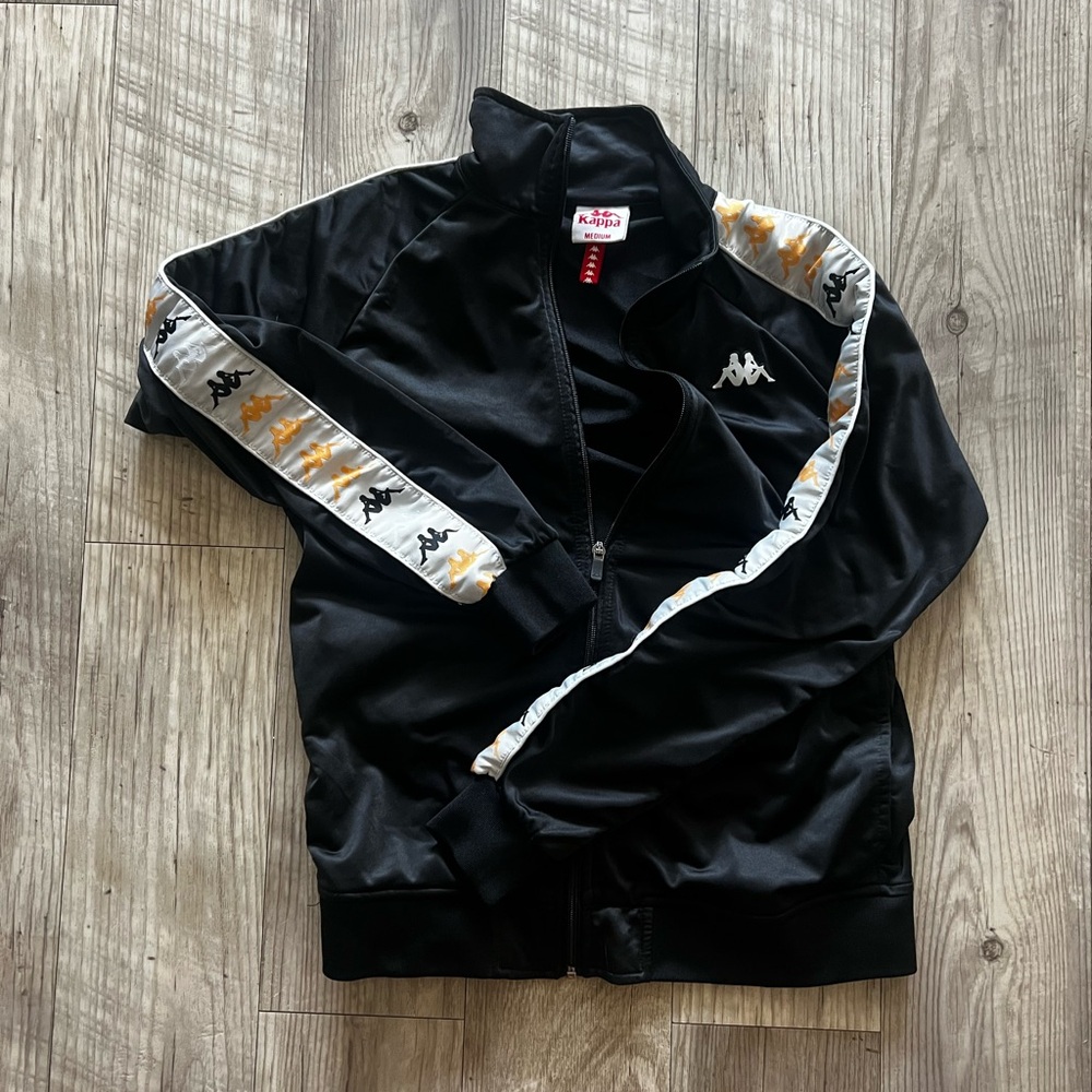 Kappa Black Track Jacket with White and Gold Details